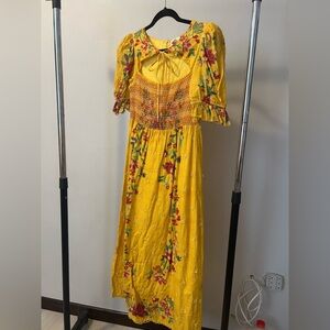 FARM Rio Yellow Floral Midi Dress